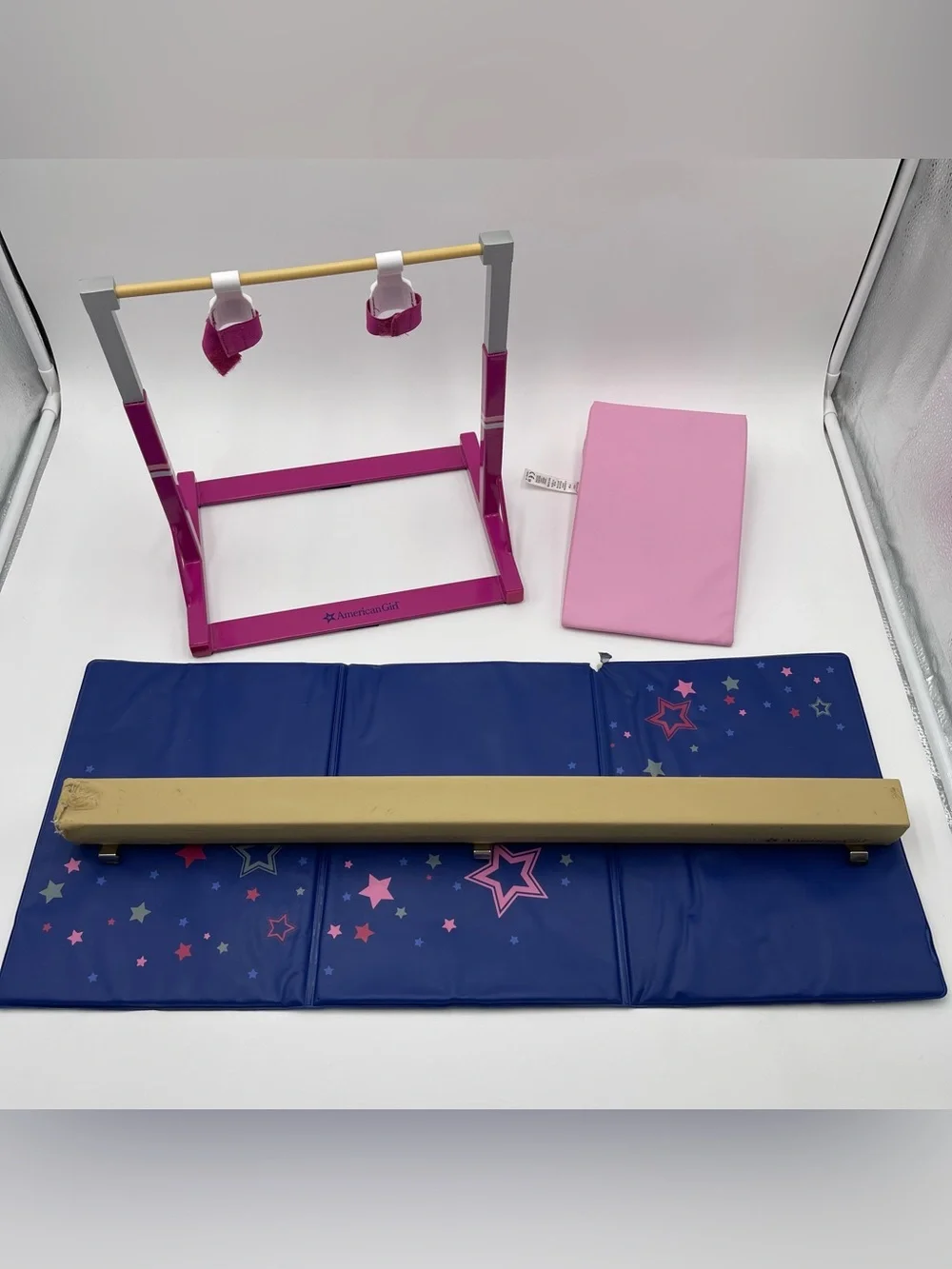 American Girl Doll 2013 Gymnastics Set Balance Beam High Bar Mat Wedge READ
